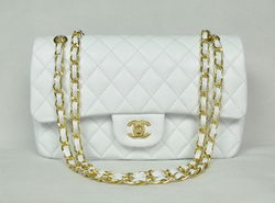 AAA Chanel Classic Flap Bag 1112 White Leather Golden Hardware Knockoff